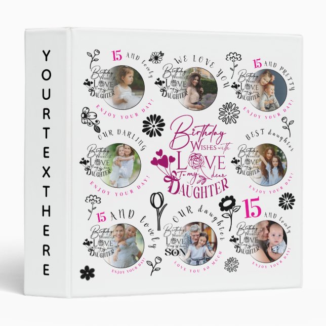 Classeur Daughter Birthday Photo Collage Typography  (Devant/Côté)