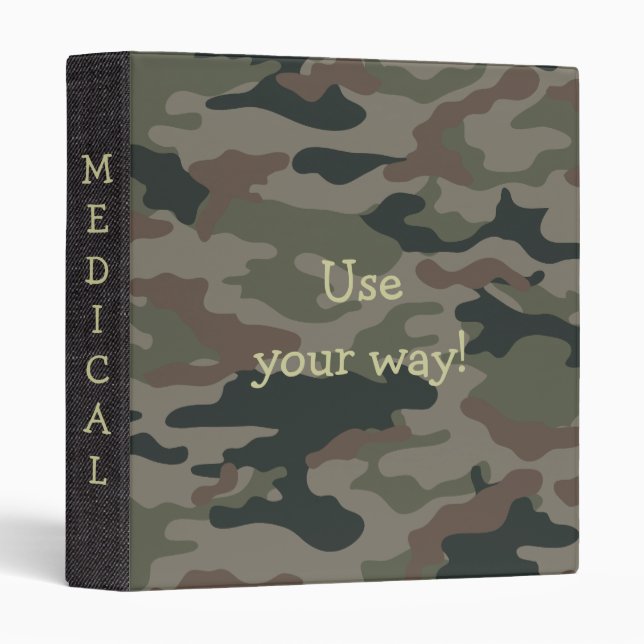 Classeur d'Avery de carnet de vert d'armée de Camo (Devant/Côté)