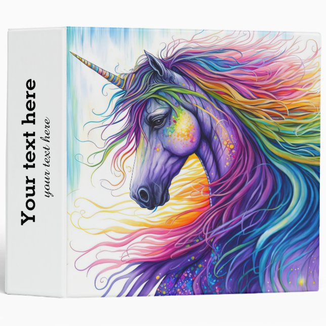 Classeur de bague 3 Unicorne magique (Devant/Côté)