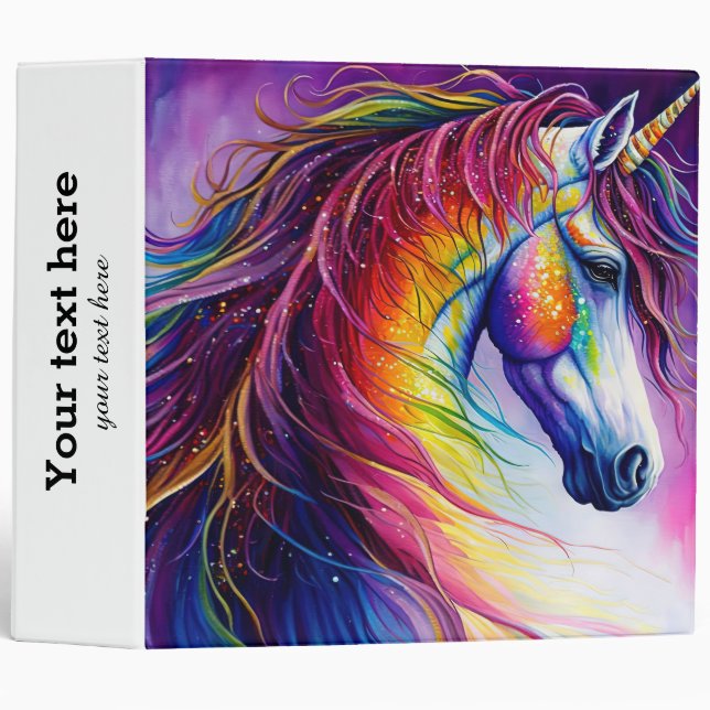 Classeur de bague 3 Unicorne magique (Devant/Côté)