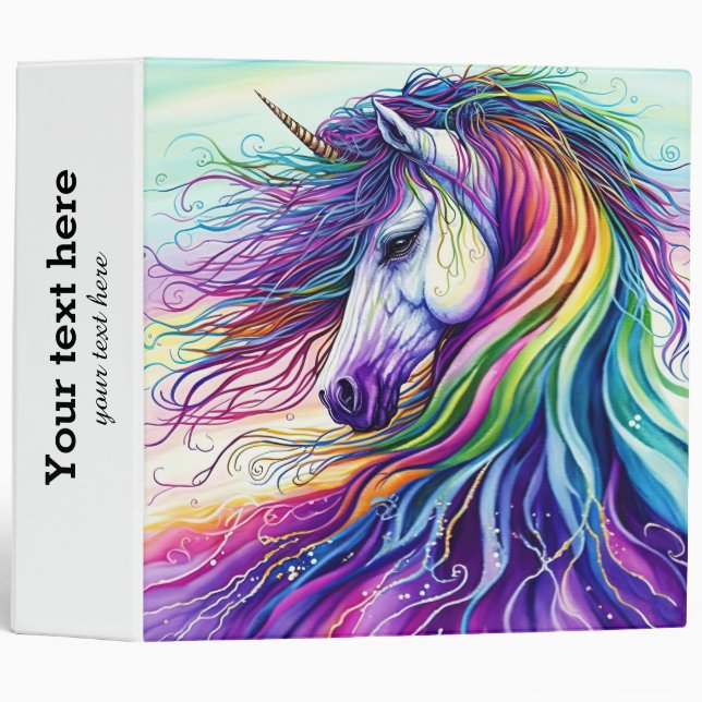 Classeur de bague 3 Unicorne magique (Devant/Côté)
