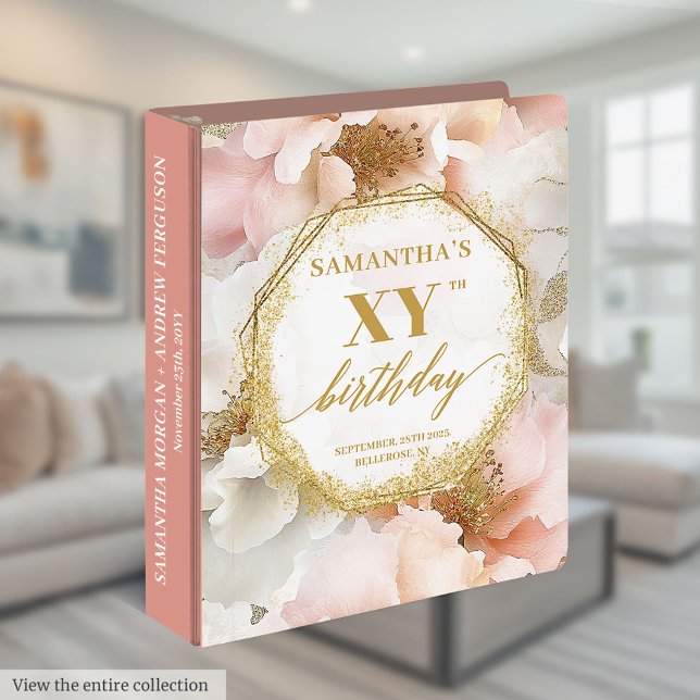 Classeur de bague d'anniversaire de l'ivoire rose  (Radiant Dusty Pink Ivory Gold Birthday Ring Binder

)