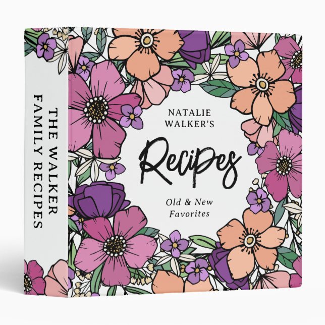 Classeur De Belles Recettes De Fleurs Roses De Pêche Violet (Devant/Côté)