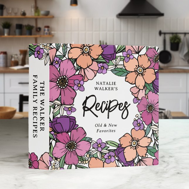 Classeur De Belles Recettes De Fleurs Roses De Pêche Violet (Créateur téléchargé)