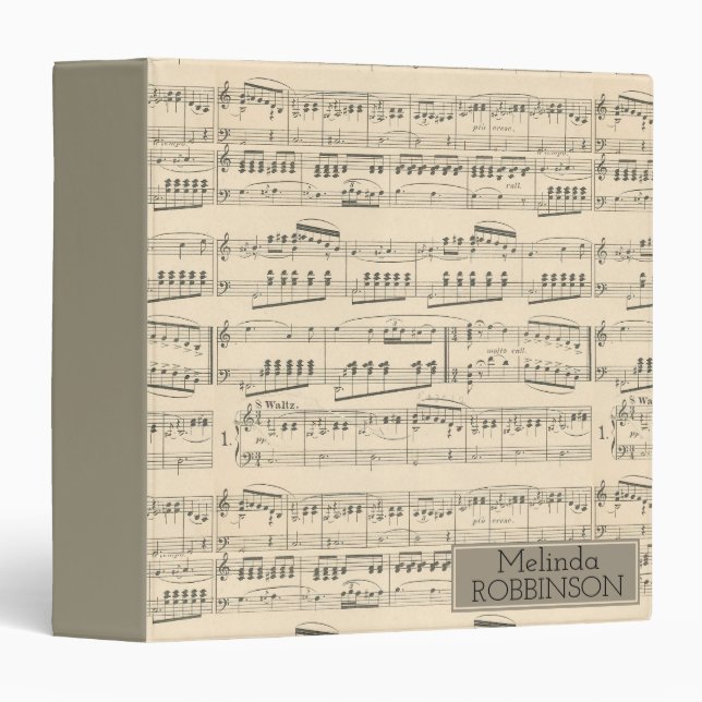 Classeur de cahier de musique antique personnalisé (Devant/Côté)