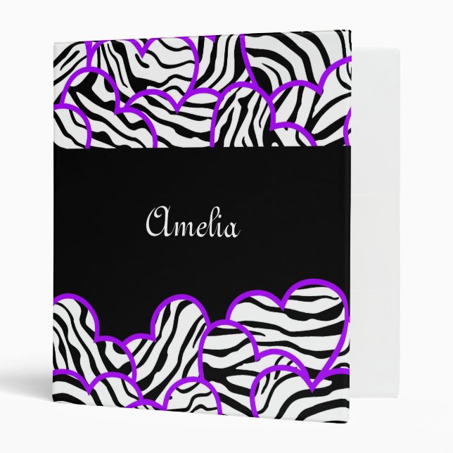 Classeur de coeur de Zebra violet (Devant/intérieur)