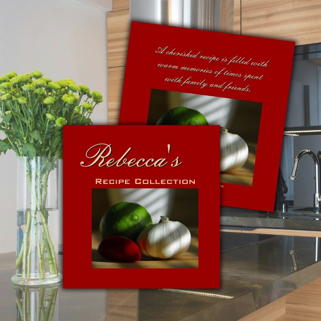 Classeur de collection de recettes personnalisé (Red Recipe Collection Binder with Quote on Back)