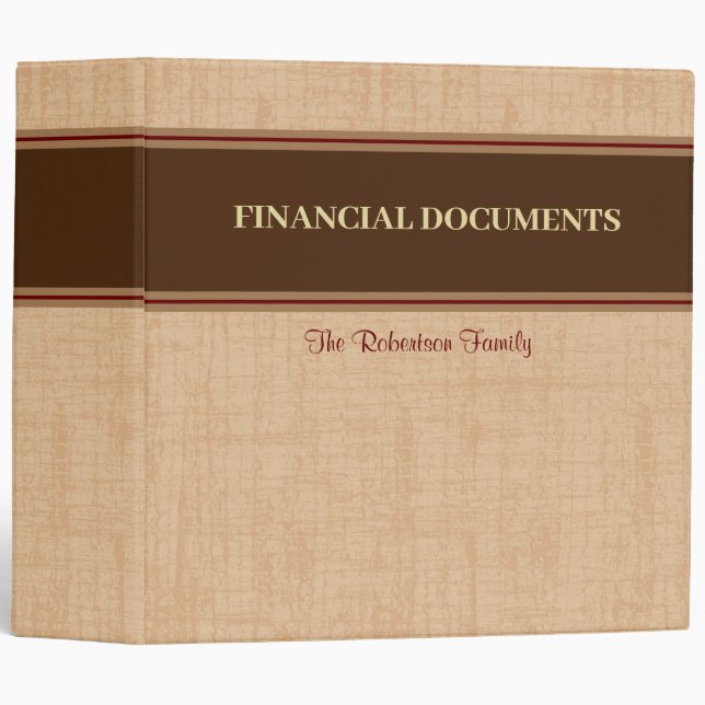 Classeur de documents financiers Tan avec bannière (Devant/Côté)
