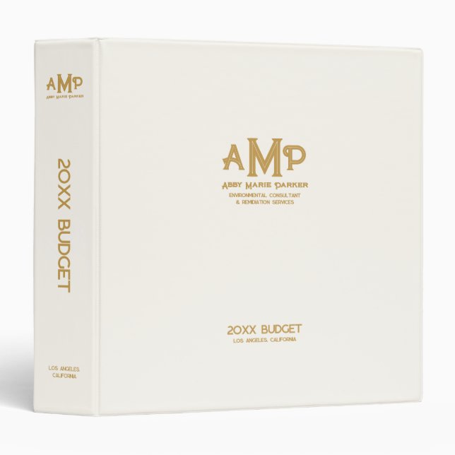 Classeur de entreprise à monogramme blanc et or  (Devant/Côté)