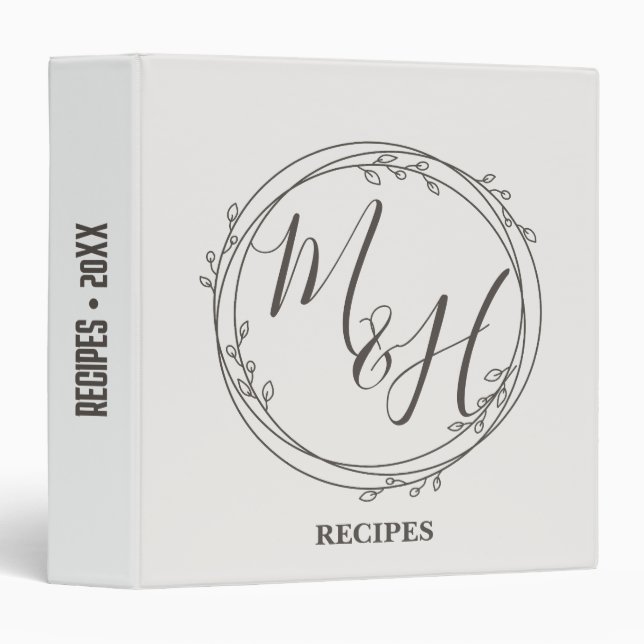 Classeur de la recette moderne Monogramme Line Art (Devant/Côté)