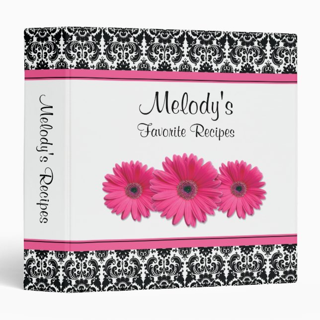 Classeur de la recette rose Gerber Daisy noir blan (Devant/Côté)