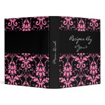 Classeur de livre de cuisine rose et noire Damask 