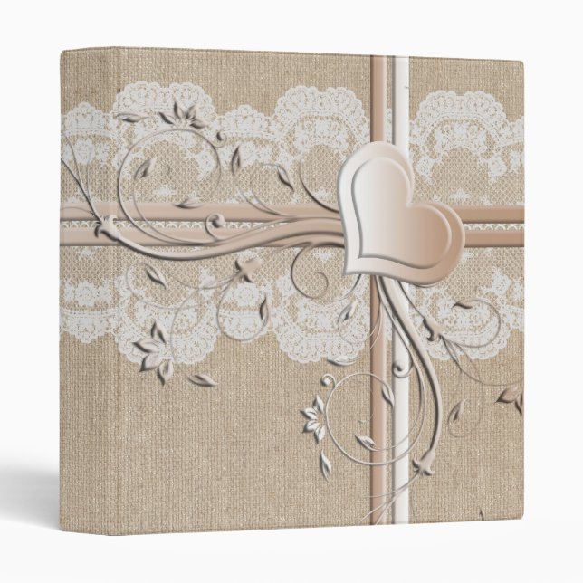 Classeur de luxe Lace Heart Burlap (Devant/Côté)