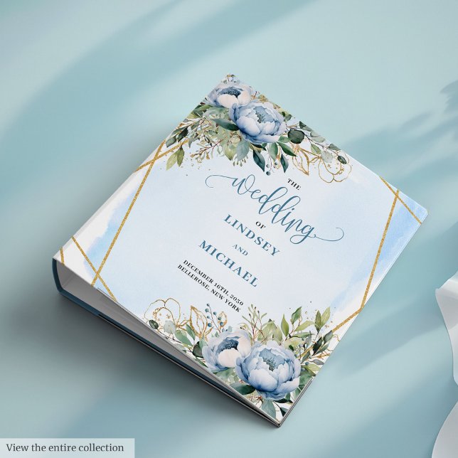 Classeur de Mariage bleu bleu clair propre Eucalyp (Clean Dusty Blue Eucalyptus Floral Wedding Keepsake)