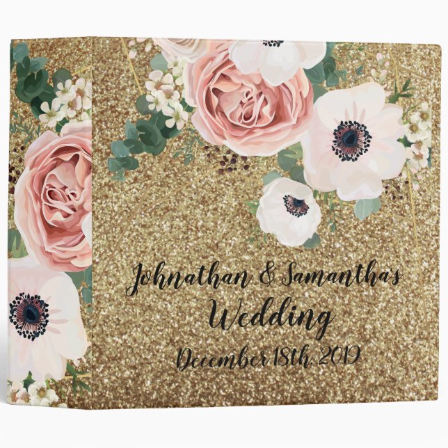 Classeur de Mariage de 2 pouces personnalisé Rose  (Devant/Côté)