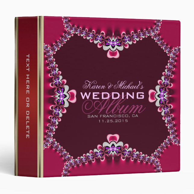 Classeur de mariage de dentelle rouge Satin Fuchsi (Devant/Côté)