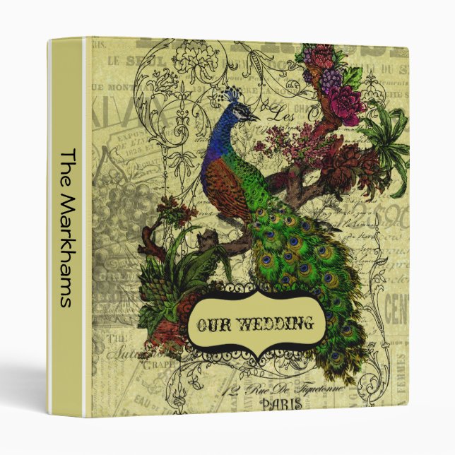Classeur de Mariage Peacock Vintage customisé (Devant/Côté)