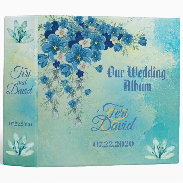Classeur de mariage romantique bleu/vert floral Al (Devant/Côté)