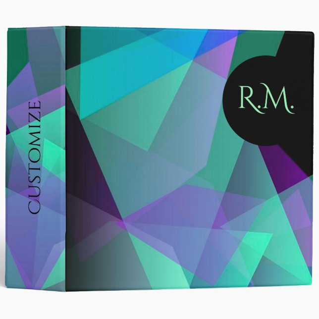 Classeur de monogramme Abstrait violet et vert (Devant/Côté)