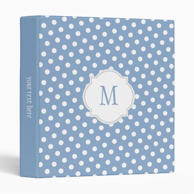 Classeur de monogramme de point Polka bleu et blan (Devant/Côté)