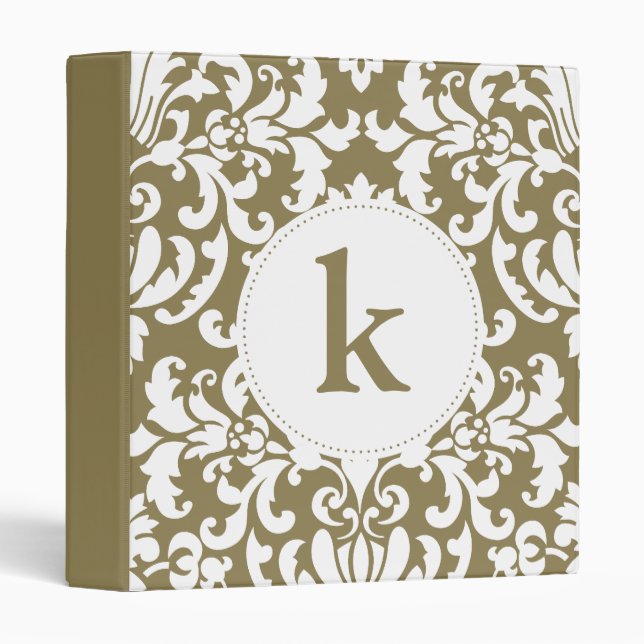 Classeur de monogramme en dentelle dorée et blanch (Devant/Côté)