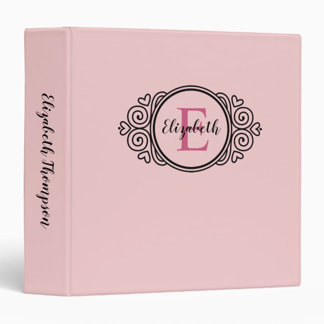 Classeur de monogramme rose vif (Devant/Côté)