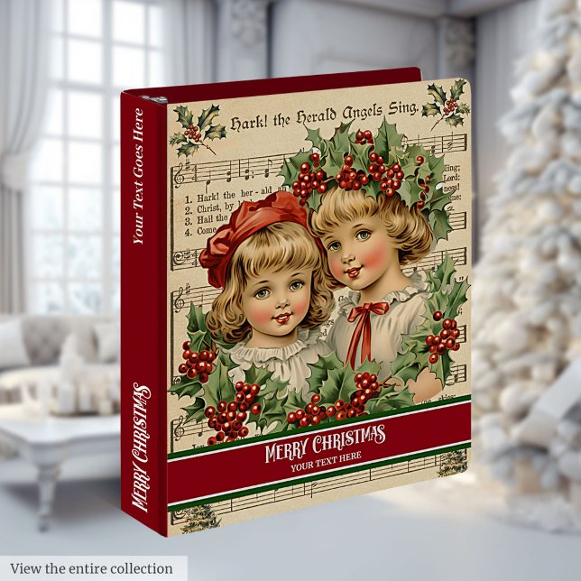 Classeur de Noël personnalisé pour enfants sur le  (Holly Berry Vintage Kids Christmas Binder Custom)