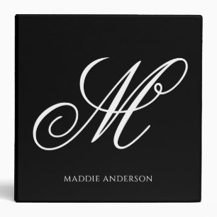 Classeur de nom de famille à monogramme noir et bl