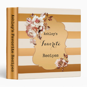 Classeur de recette à rayures or Rose miel
