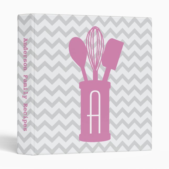 Classeur de recette d'ustensiles de monogramme de (Devant/Côté)