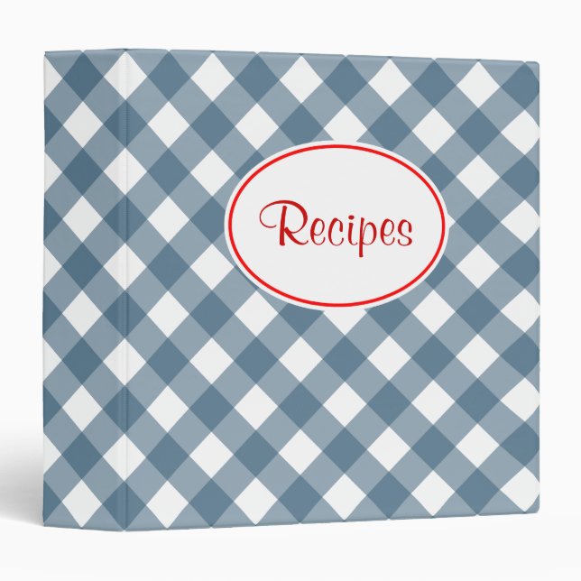 Classeur de recette En vichy bleu (Devant/Côté)
