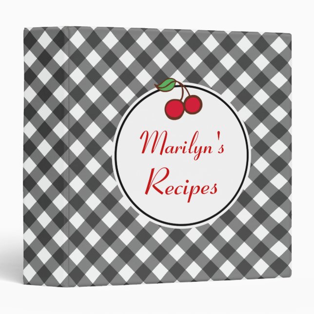 Classeur de recette En vichy noir personnalisé (Devant/Côté)