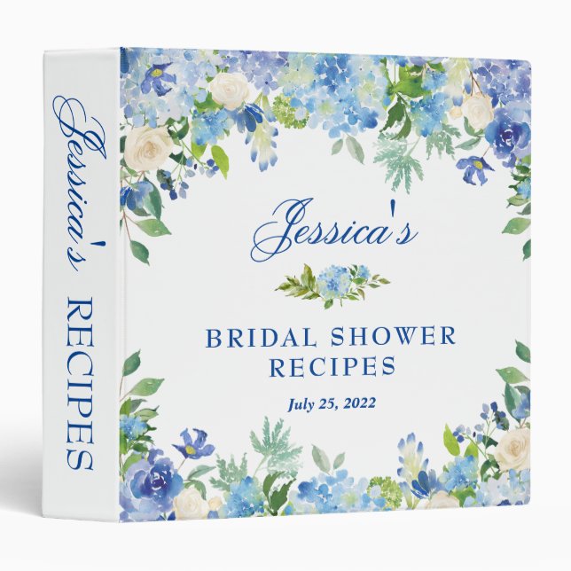 Classeur de recette Fête de l'mariée Hydrangea ble (Devant/Côté)