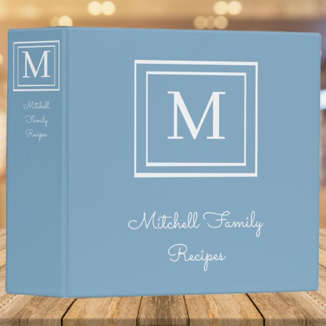 Classeur de recette Monogramme moderne bleu (Blue Modern Monogram Recipe Binder)
