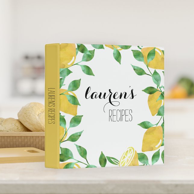 Classeur de recette personnalisé citron aquarelle (Créateur téléchargé)