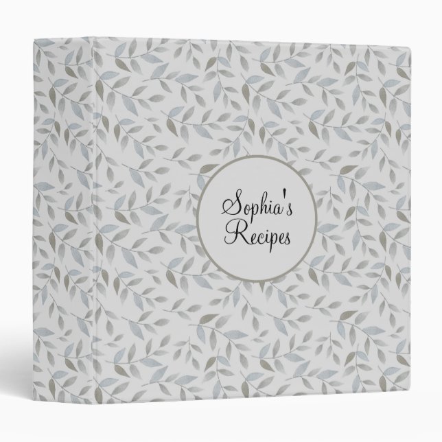 Classeur de recette personnalisé Feuille gris élég (Devant/Côté)