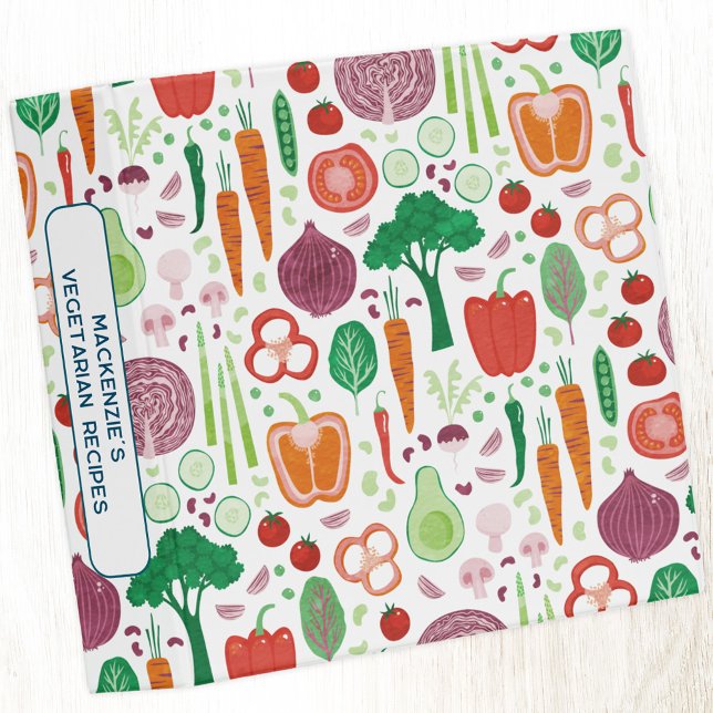 Classeur de recette personnalisée de légumes (Vegetable pattern recipe binder with personalized custom text)