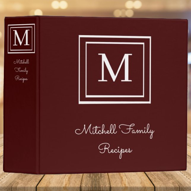 Classeur de recette Red Modern Monogram (Red Modern Monogram Recipe Binder)