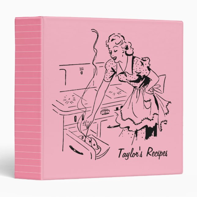 Classeur de recette rose Cuisine Retro personnalis (Devant/Côté)