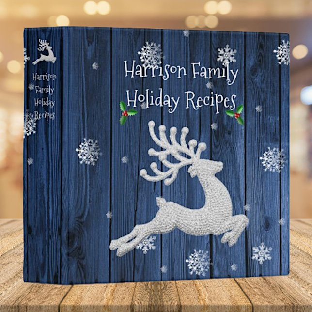Classeur de recettes Blue Rustic Christmas Reindee (Blue Rustic Christmas Reindeer Family Recipe Binder)