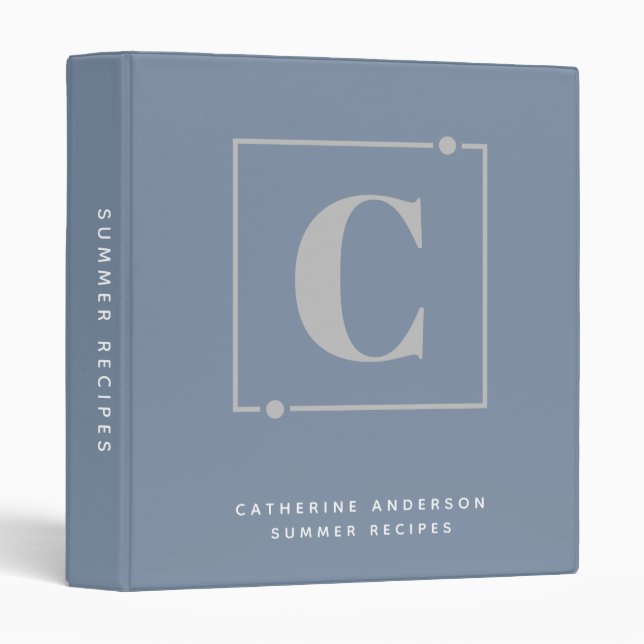 Classeur de recettes chic Dusty Blue Monogram (Devant/Côté)