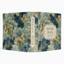 Classeur de recettes de cuisine florale Or bleu