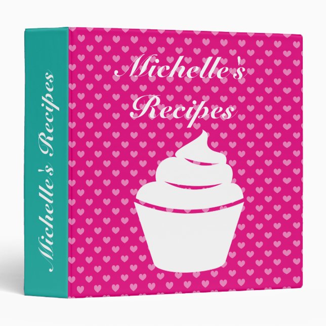 Classeur de recettes de cupcakes et coeurs roses p (Devant/Côté)