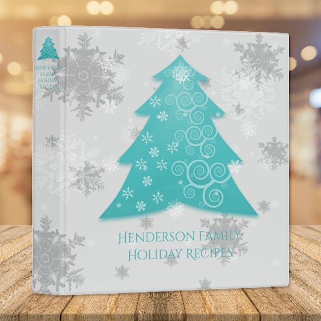 Classeur de recettes de l'arbre de Noël turquoise (Teal Festive Christmas Tree Holiday Family Recipe Binder)