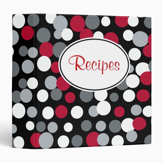 Classeur de recettes Pois rouge et noir (Devant/Côté)