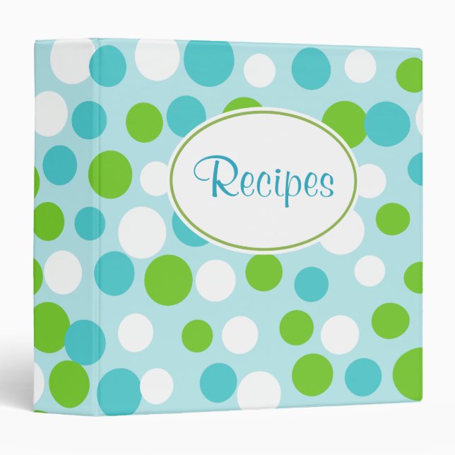 Classeur de recettes Pois turquoise (Devant/Côté)