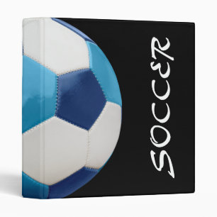 Classeur de soccer bleu clair et marine sur noir