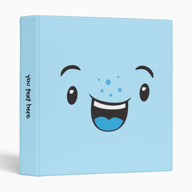 Classeur de visage bleu souriant Kawaii (Devant/Côté)