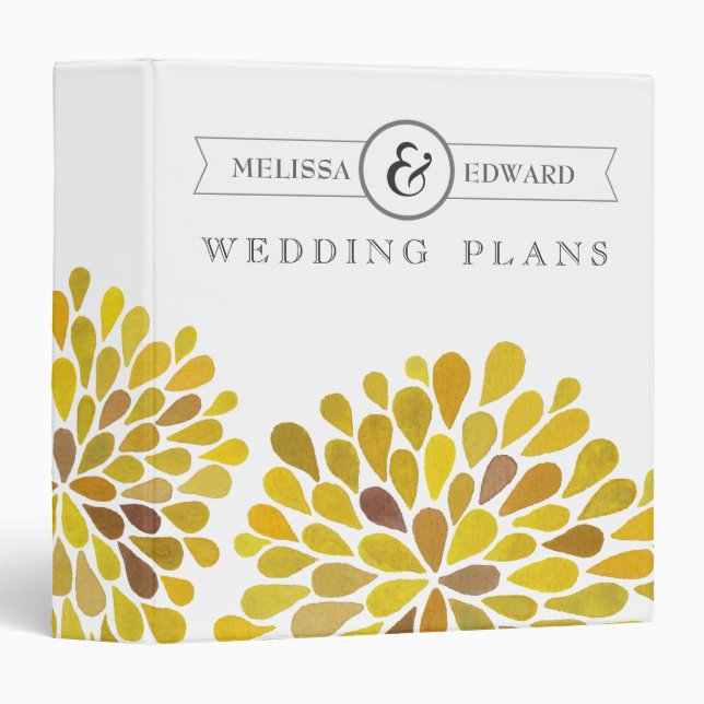 Classeur de Wedding planner de couleur jaune aquar (Devant/Côté)