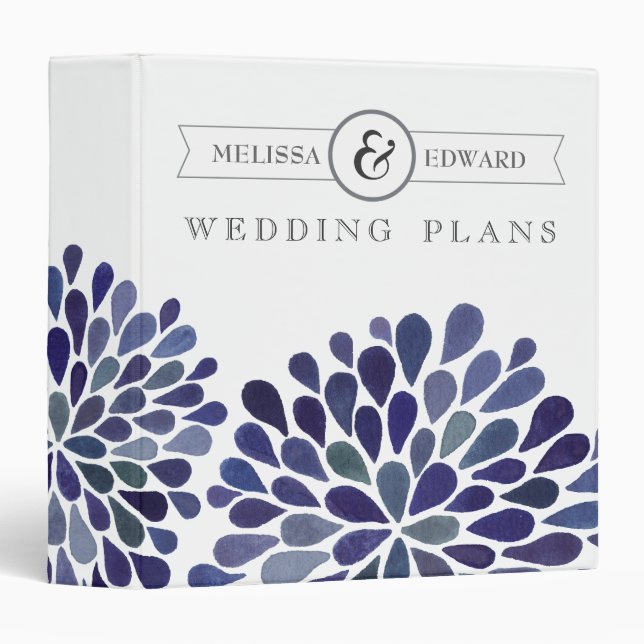 Classeur de wedding planner de dahlias d'aquarelle (Devant/Côté)